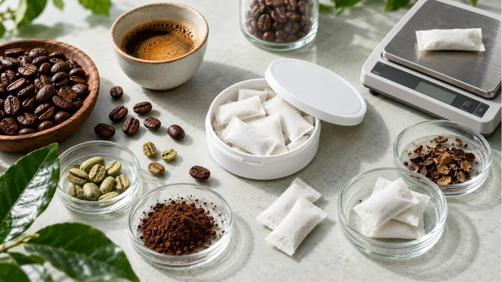 Coffee Pouches: ingredients, quality and claim questions editorial illustration