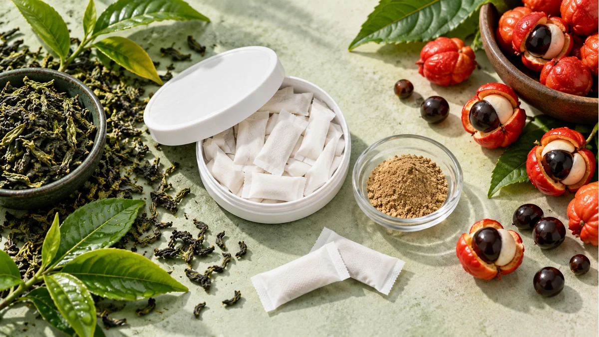 Plant-derived caffeine and guarana: write a clearer brief editorial illustration